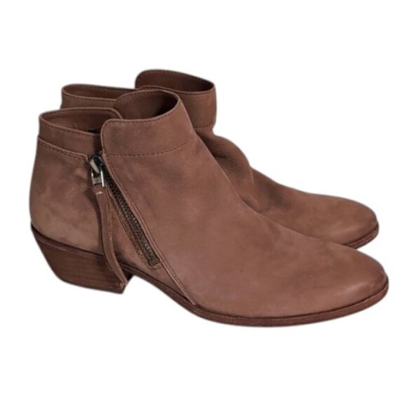 Sam Edelman Packer Bootie Deep Saddle Double Zip Low Stacked Heel Size 7.5 - Picture 1 of 6